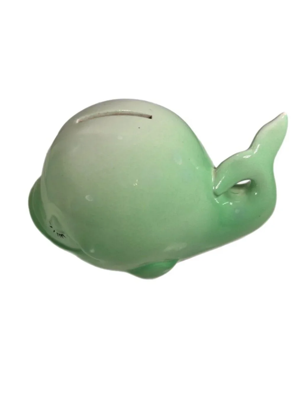 Ceramic Pottery Green Whale Coin Savings Bank with Plug Eyelashes Taiwan HTF - Picture 9 of 12